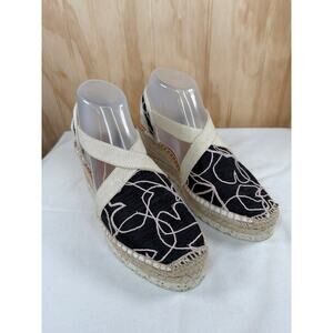 Toni Pons Terra-TA Espadrille Wedge Sandals Black Cream Beige 7.5 Coastal Boho